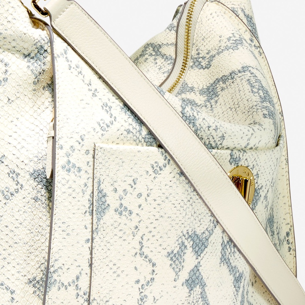 ๐๐๐๐ ๐๐๐๐ Leather Turnlock Snake Bag Off-White Bone Gray GORGEOUS! - Picture 3 of 16